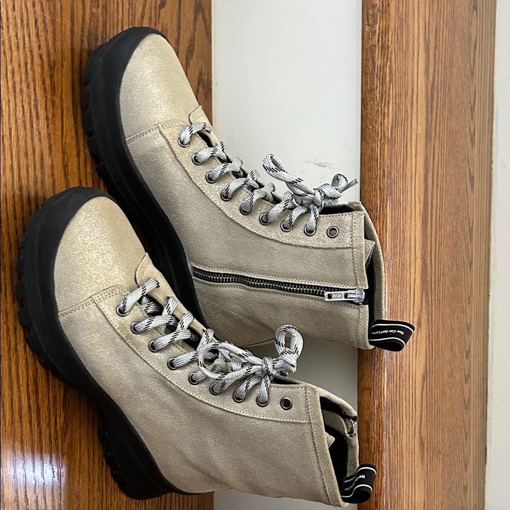 P448 Off White Metallic Suede High-Top Sneakers